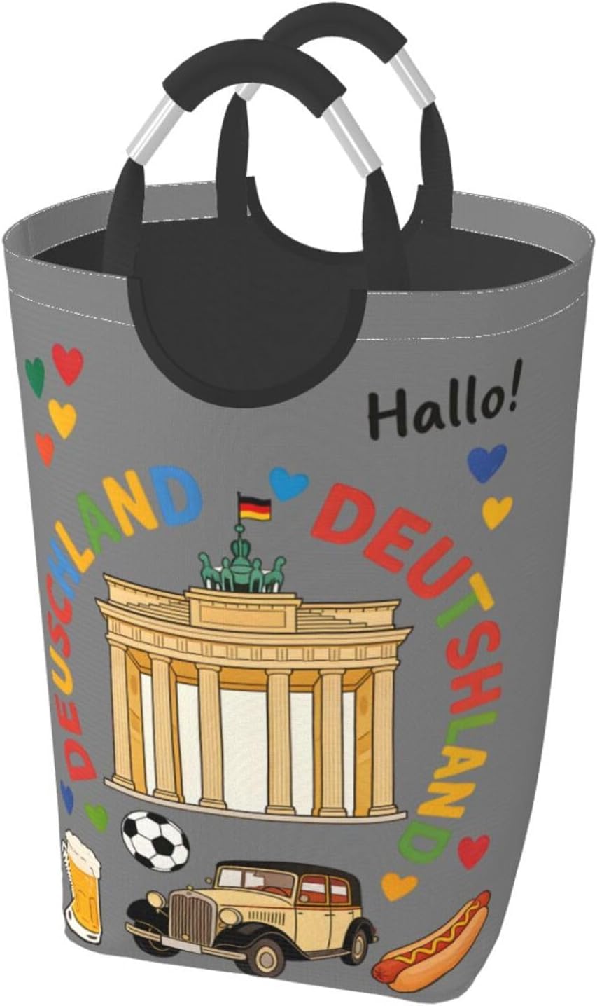 Foldable Square Laundry Storage Bag 50l - Waterproof Oxford Cloth, Pe Base, Aluminum Handles, All-Over Print German Life