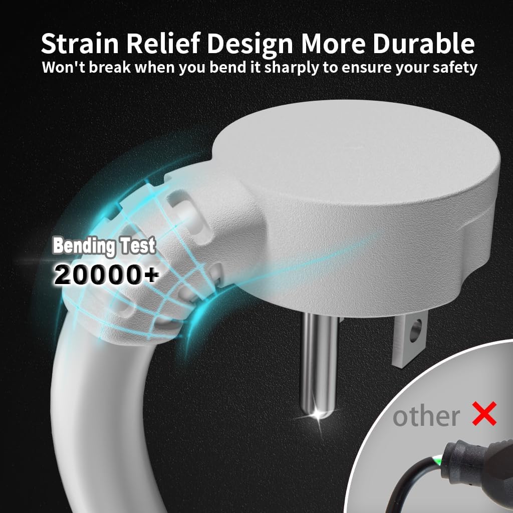 HUANCHAIN 14 Gauge 15 FT Flat Plug Extension Cord White Indoor Outdoor, Heavy Duty 3 Prong Grounded Low Profile Extension Wire Flexible, 15A 1875W 125V 14AWG SJTW, ETL Listed
