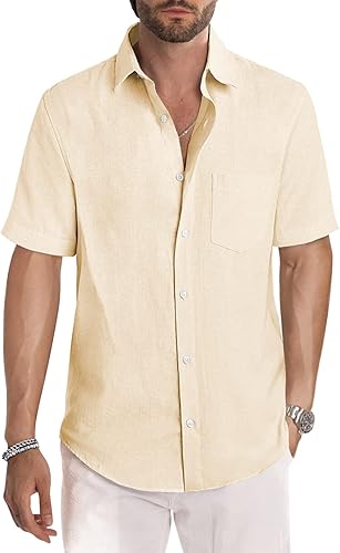 Miniatura 154 de JMIERR Camisas de vestir a rayas con botones y manga corta para hombre