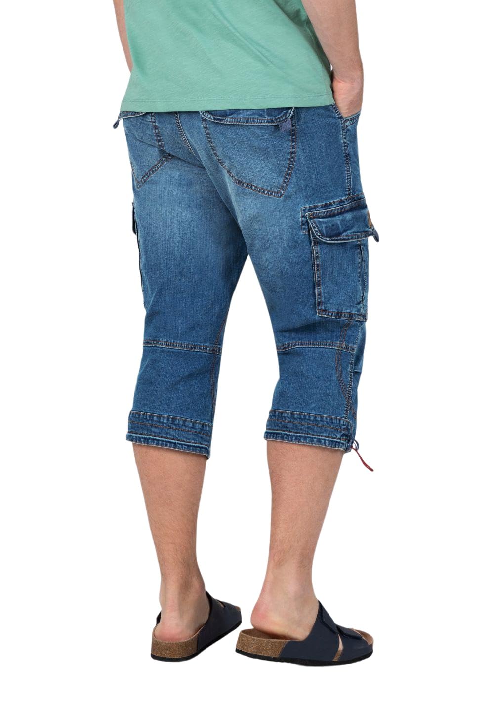 Timezone Herren 3/4 Cargo Jeans Loose MILESTZ Short Mid Waist Loose Fit - Blau | Baumwolle | Viel Stauraum durch seitliche Cargotaschen mit Patten | Normal Fit | unifarben | atmungsaktiv | Reißverschluss