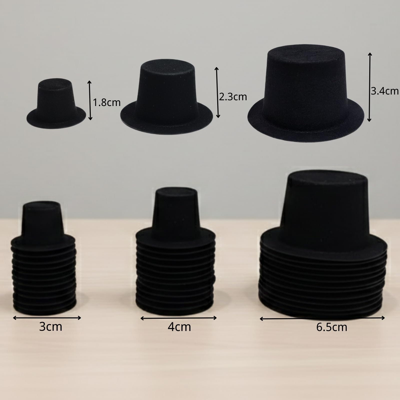 Runiash 36pcs Mini Black Top Hat, Plastic 3 Size Miniature Top Hats for Art Crafts DIY Decoration Supplies - Image 3