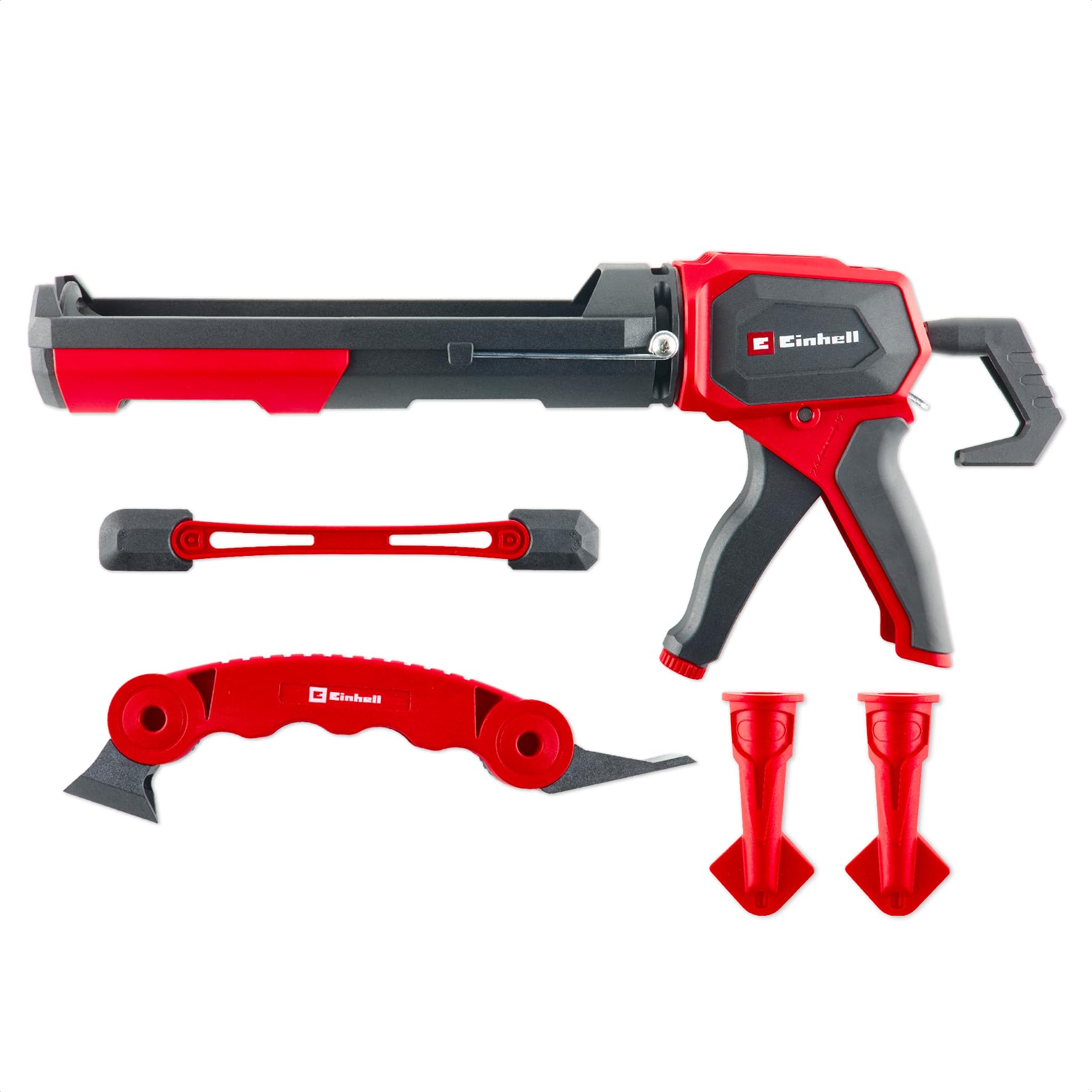 Einhell Kit pistolet à cartouche Profi, 5 pièces (rapport de force 1:12–1:24 commutable, stop goutte, outil à joints en nylon, spatule longue, 2 embouts avec angles R5/R10)