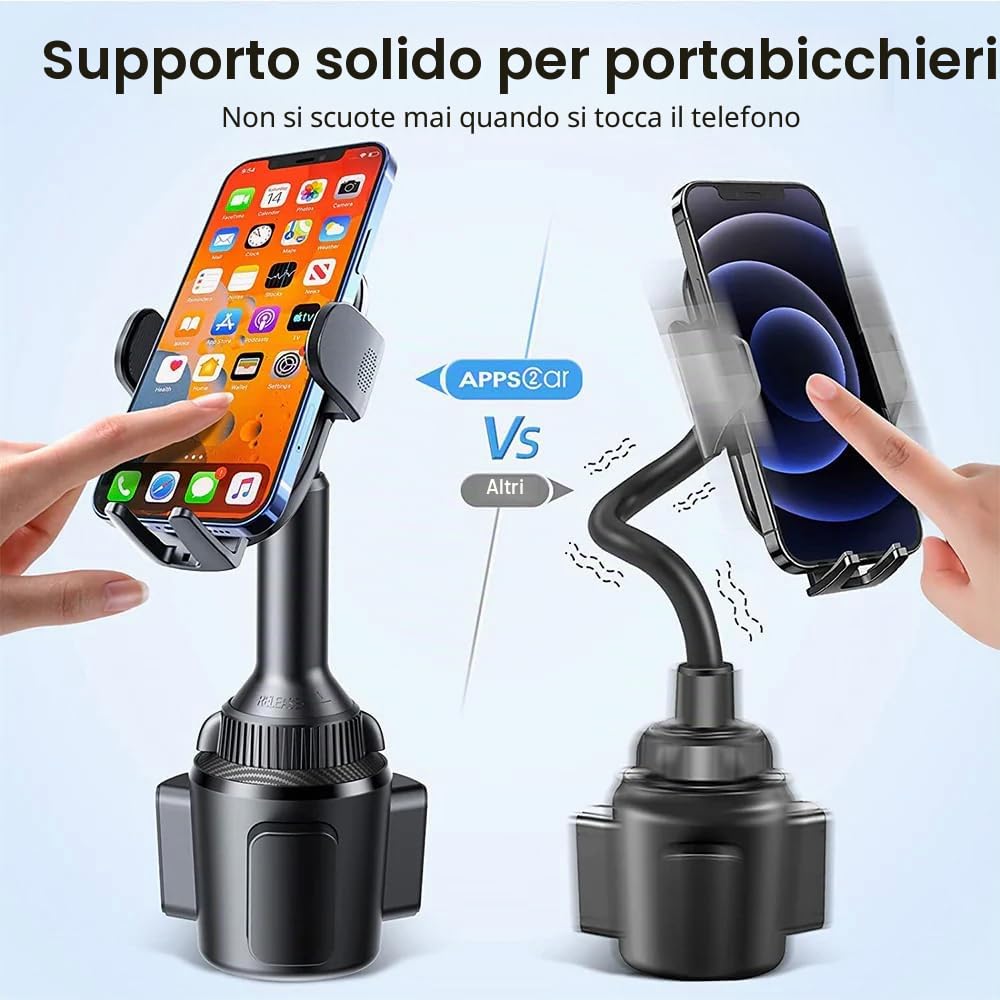 APPS2Car Supporto per telefono da auto con adattatore QC 3.0, ricarica rapida Qi da 15 Watt, compatibile con iPhone 11/12/13/14/15/16/Pro/Max/Plus e supporto universale per tutti i modelli