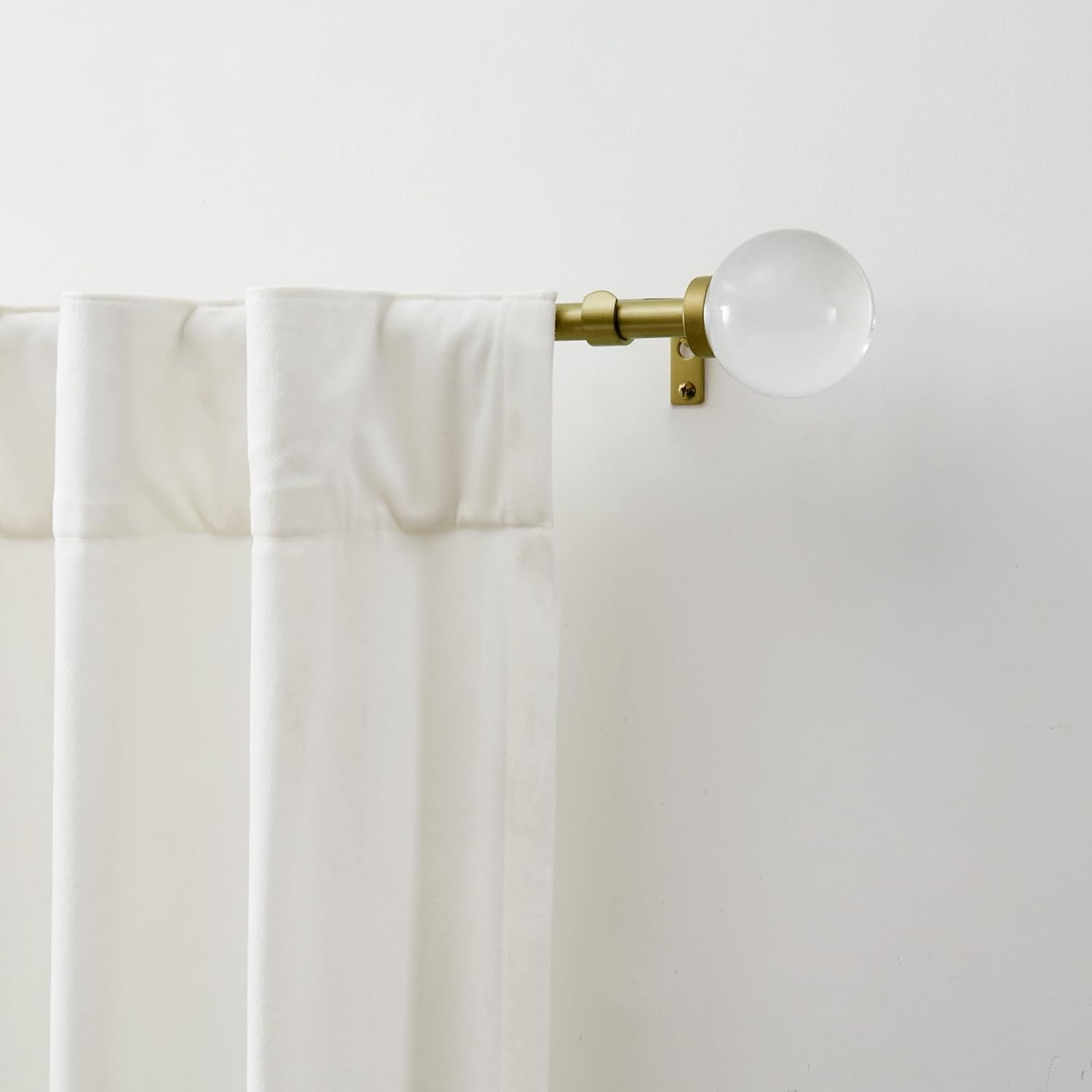 Martha Stewart Beaufort Curtain Rod for Windows 36 to 66 inches, Adjustable Length .75 inch Diameter Metal Curtain Rod with Round Finials, 36” – 66”, Brushed Brass