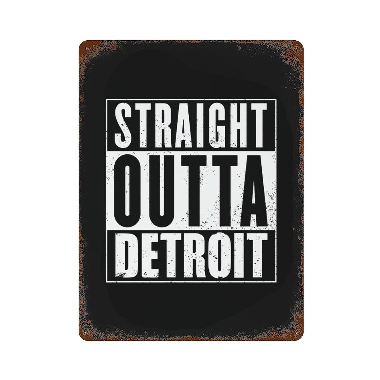 Straight Outta Detroit Metal Tin Sign Vintage Wall Art Hanging Iron Painting Plaque For Home Kitchen Garden Decor 15.7"x11.8"