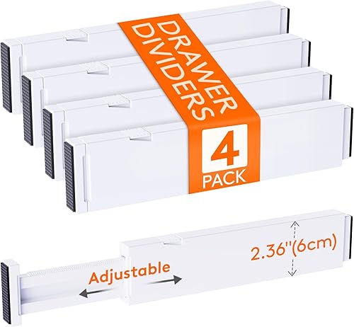 Miniatura 21 de Lifewit - Paquete de 8 separadores de cajones de plástico de 15 cm de alto, 34-56 cm ajustables, organizadores de cajones para ropa, separadores