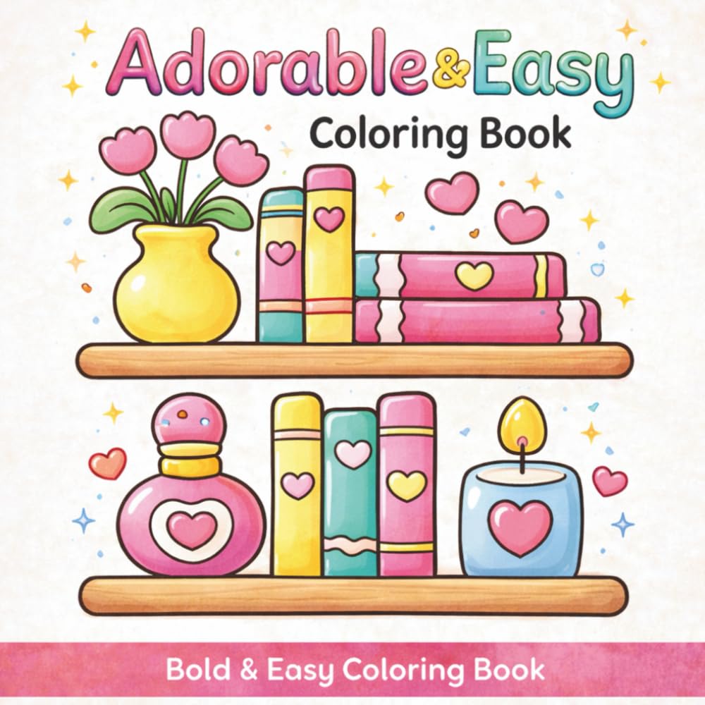 Adorable & Easy Coloring Book: Bold and Simple Cute Designs for Relaxation, Stress Relief, and Peaceful Coloring for Adults and Teens