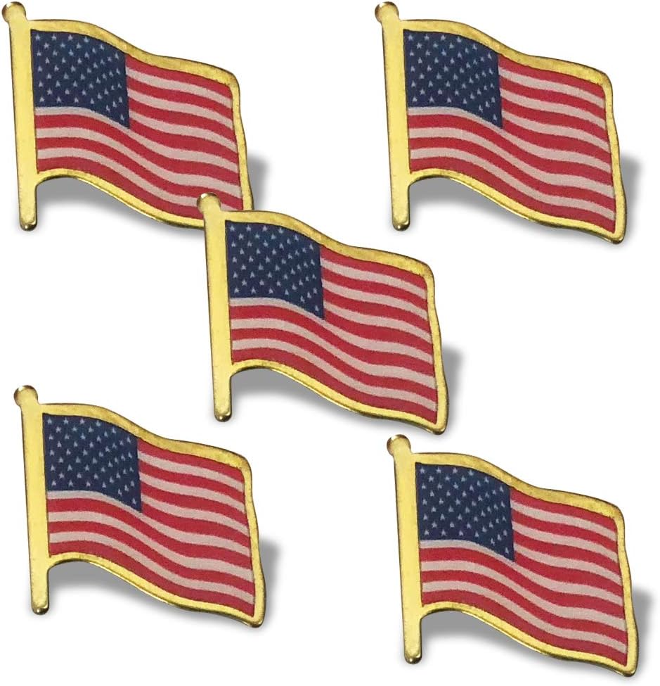 ArtCreativity American Flag Lapel Pins Made in USA, Set of 5, USA Flag Pins for