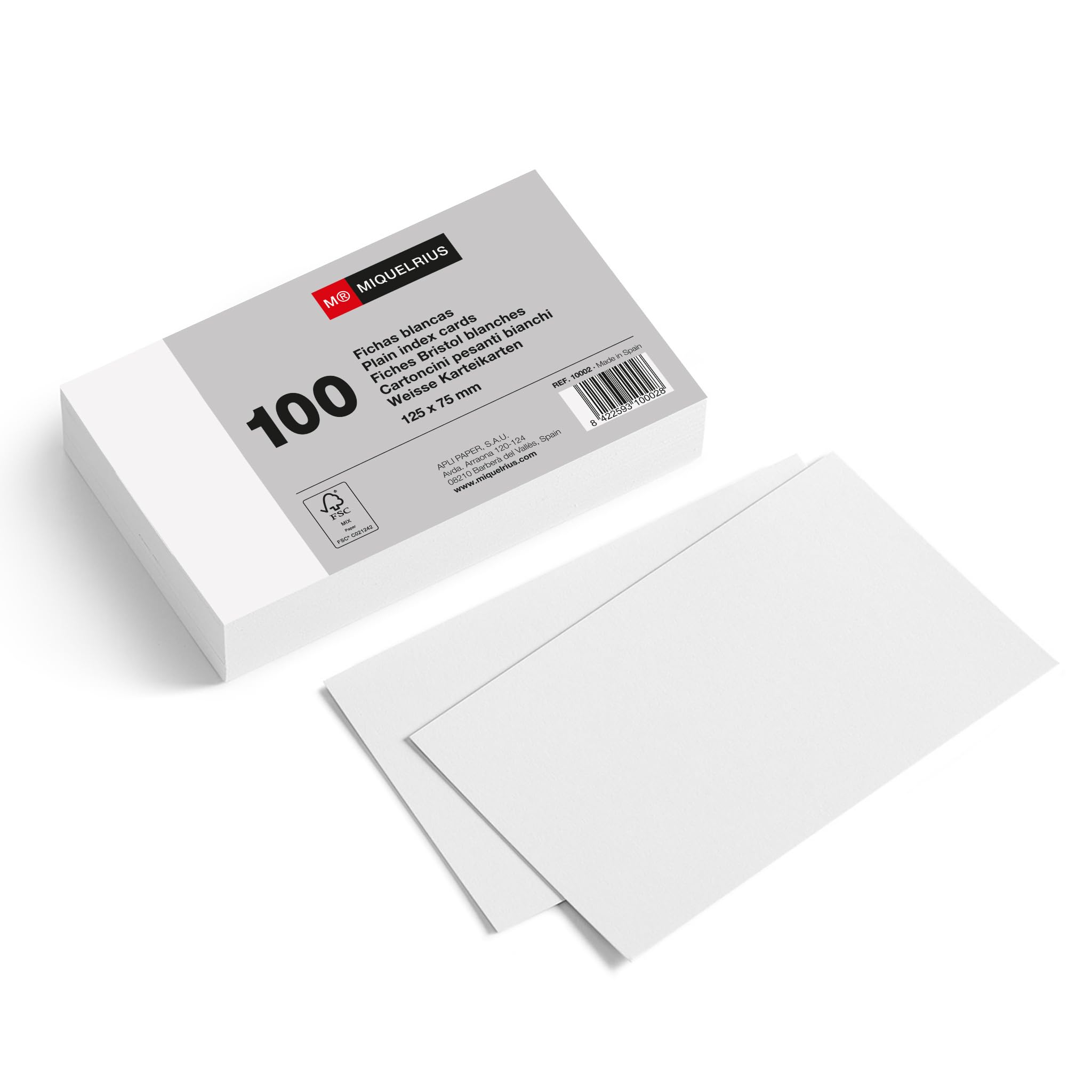 Miquelrius - Flashcards, 100 Smooth Note Cards, Study Cards, 200 g/m² Offset Cardstock Paper, Size 75 x 125 mm