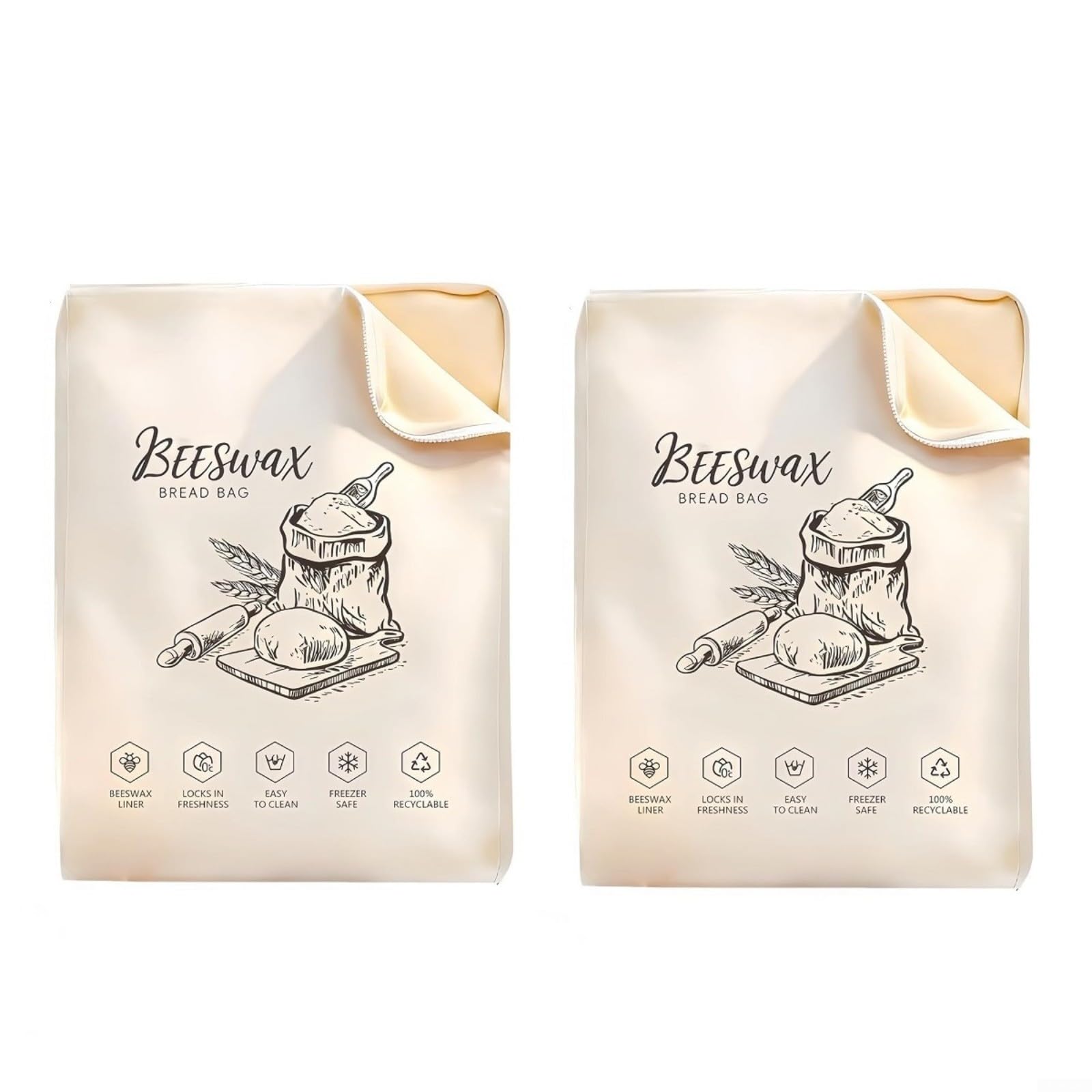 Wiederverwendbare Bienenwachs-Baumwoll-Brotbeutel für hausgemachtes Brot, hält frisch (10 Stück)