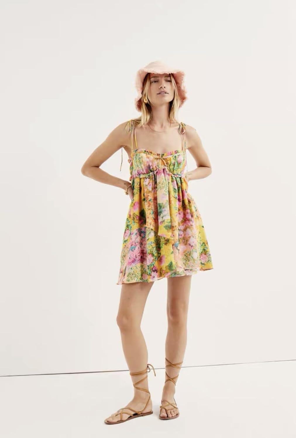 Women Floral Mini Dress Y2K Coquette Summer Smocked Chest Ruffle Spaghetti Strap Babydoll Short Dress Cottagecore Clothes