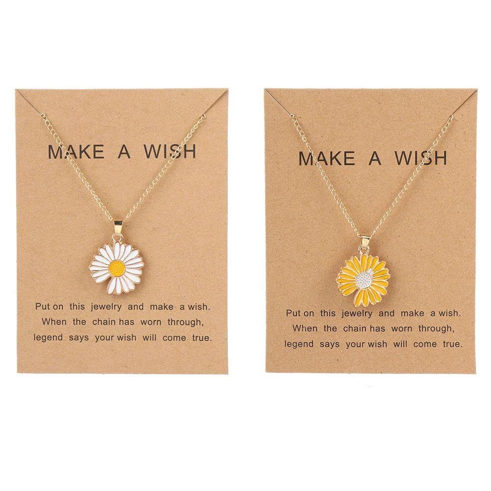 El Regalo 2 PCs White & Yellow Daisy Flower Pendant Necklace for Kids/Girls/Teens & Women- Gift for Her (B0C8ZDVW7G) Amazon Price History, Amazon Price Tracker