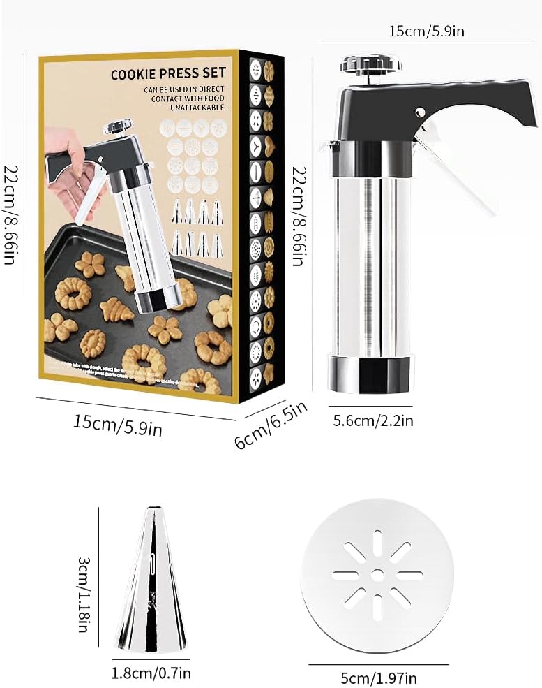 Cookie Press Gun Kit with 13 Discs & 8 Icing Tips,Cookie Press Gun,Stainless Steel,Easy Shaping & Durable Build for Baking, Holidays & Kitchen Use (red)