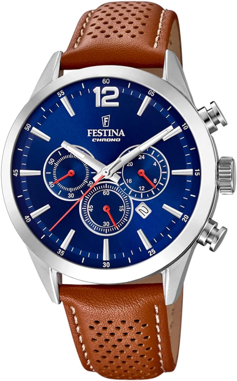 Orologio cronografo da uomo Festina in acciaio inossidabile con cinturino in pelle F20542/3