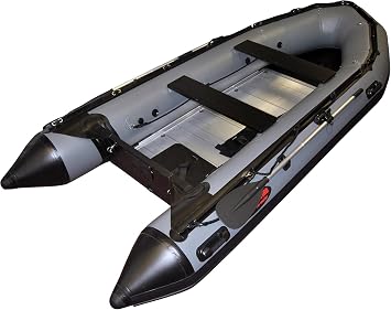 Seamax Ocean380 12.5 Ft Heavy-Duty Inflatable Boat, Hot Welded 4 Layers Overlapped Chamber Seam Super Solid, Aluminum Floor, 5 Main Chambers & Inflatable Keel, Full Transom 25HP Dark Gray