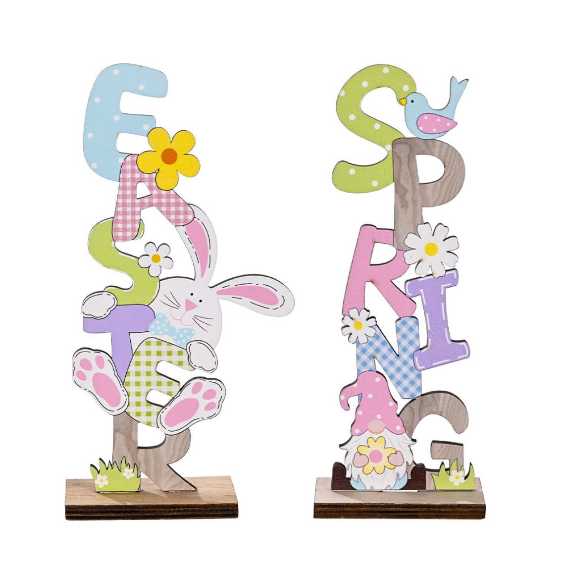 CAKEEYUM Easter Table Sign Decor Wooden Bunny Spring Easter Letter Tabletop Ornaments 2PCS wooden table sign, decoration, wood bunny ornament, centerpieces, d