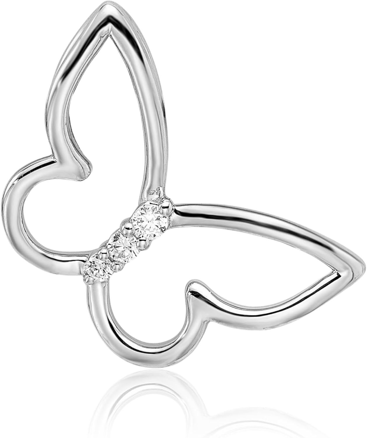 IceCarats 10K Solid White Gold 0.05 carat Diamond Small Butterfly Pendant Necklace 18.5mm 3/4 inch Round Cut, Natural, Prong Set for her
