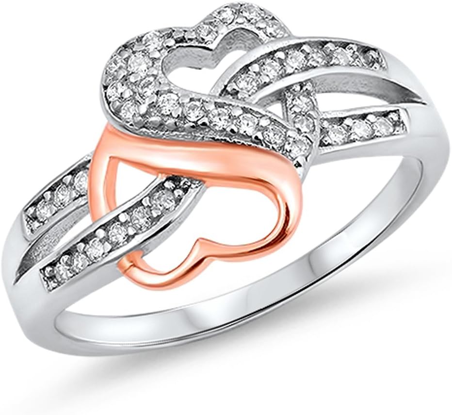 CHOOSE YOUR COLOR Sterling Silver Criss Cross Hearts Ring