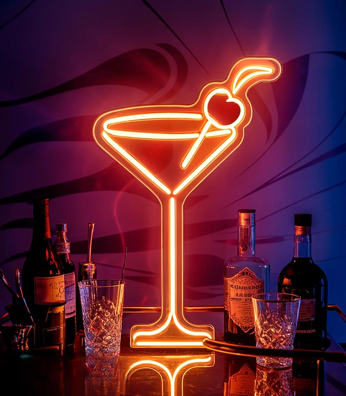 Bar Cart Neon Sign Handcrafted Bar Art Home Accent Decor Statement Piece Cocktail Neon Decor