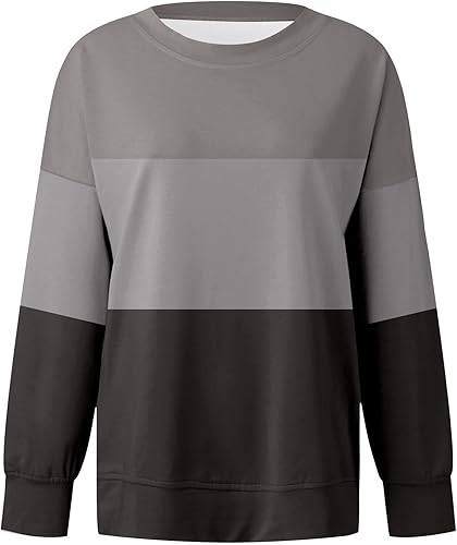 Miniatura 3 de Handyulong Sudaderas para mujer, sudadera casual de manga larga con cuello redondo y estampado a rayas