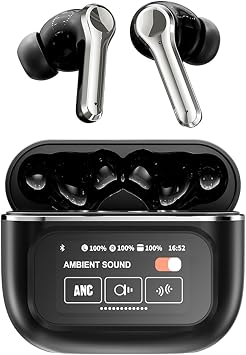 Xmenha Active Noise Cancelling Earbuds with Touch Screen Water Proof Blue Tooth Ear Buds Sport True Wireless Bluetooth Earbuds for iPhone Android Phones with Charging Case Earphones with Microphone