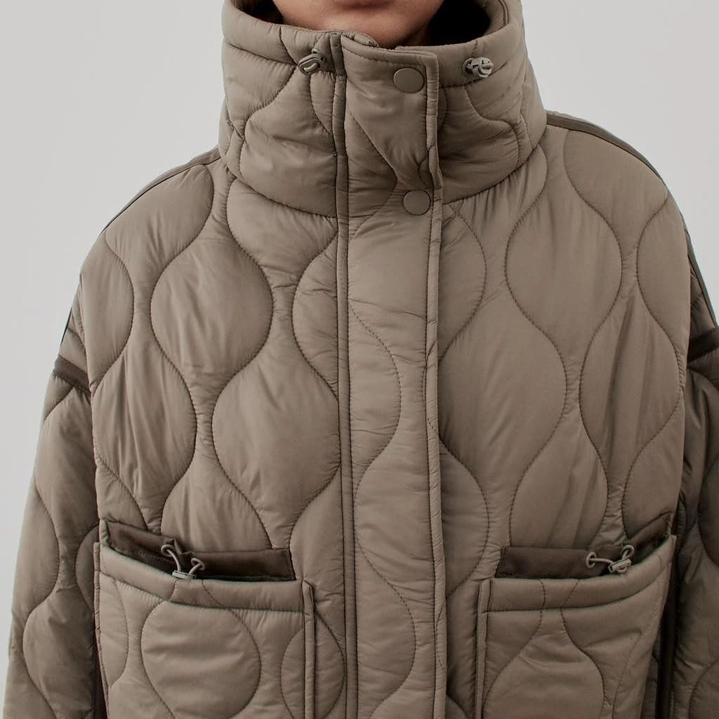 Autumn and Winter Down Jacket Quilted with High Neck and Long Sleeve Pockets Women's Warm