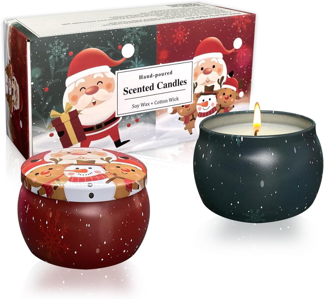 2pcs-4.4oz christmas scented candle gift set, scented candles, christmas gifts christmas party candles