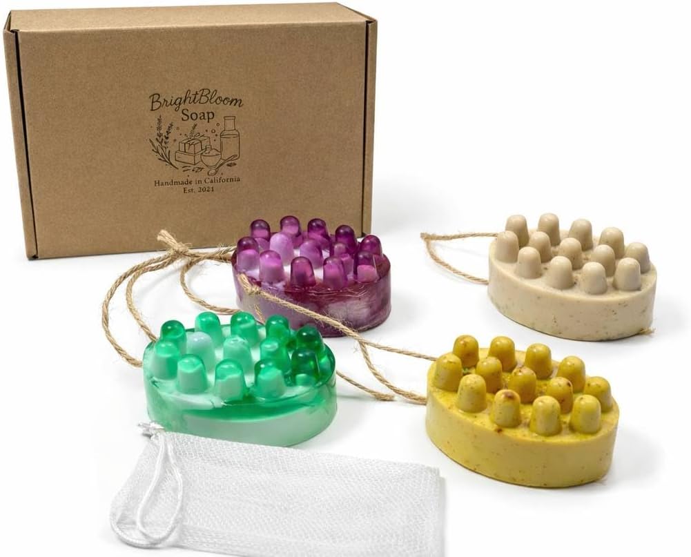 Handmade Loofah Massage Soap Set – Natural Exfoliating Spa Bars for Women & Men (Loofah Massage Soap Bars)