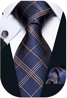 Tie Set Plaid Man Necktie Stripe Tie Check Silk Cufflinks Handkerchief