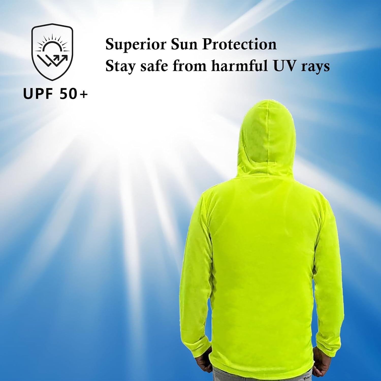 Sun Protection UPF 50+ Safety Construction Work T-Shirts, High Visibility Hoodie, Polyester Long Sleeve Hooded - Image 3