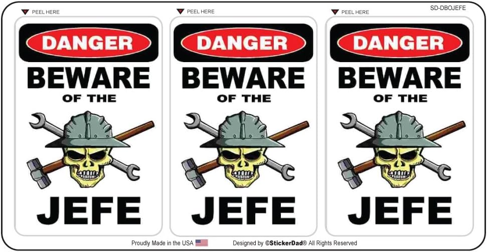 Danger Beware of the JEFE Hard Hat Helmet Sticker (3 PACK) by StickerDad® - (size: 2.25" x 1.5") - for Windows, Walls, Bumpers, Laptop, Lockers, etc.