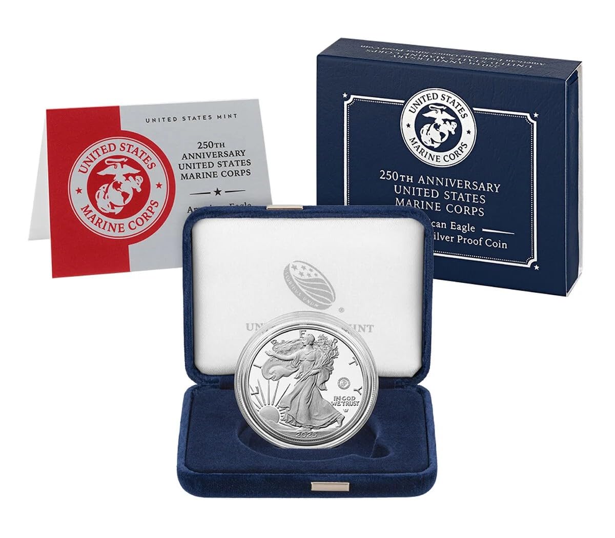 2025-P 250th Anniversary US Marine Corps American Eagle 1 oz Silver Proof Coin, Legal Tender, 100,000 Mintage
