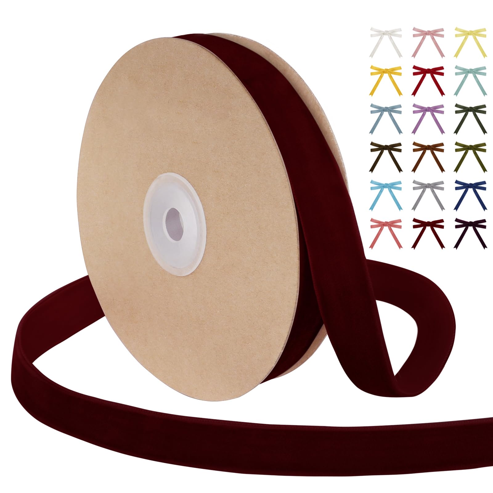 Uiopa Wine Red Velvet Ribbon, 15mm x 9m Single Face Wrapping Ribbon, Vintage Velvet Ribbons for Gift Wrapping, Wreaths, Wedding, Party, Home Decor, DIY Crafts