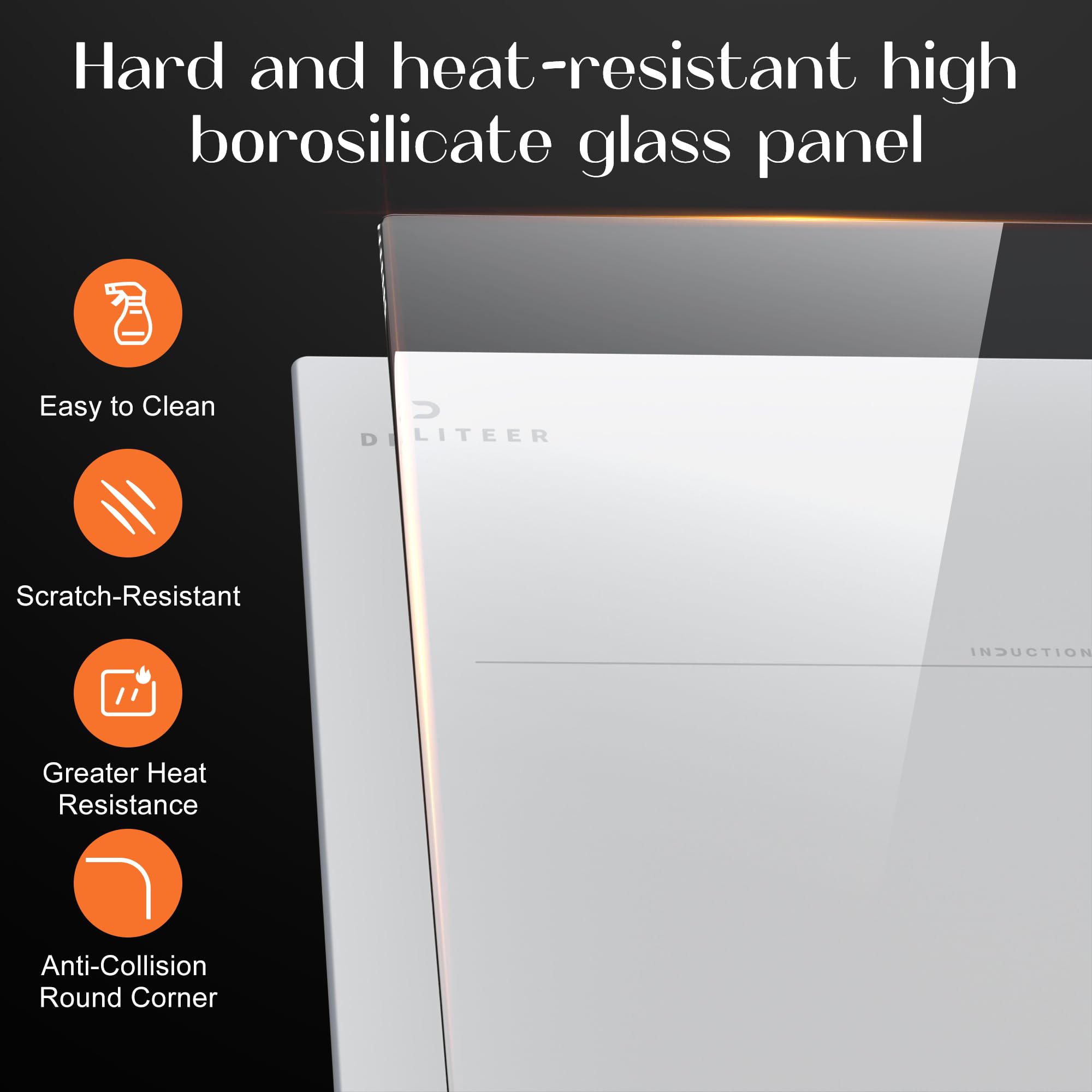 White Induction Hob Plug in DELITEER, 2800W Electric Hob 13amp, 60cm Induction Hob 4 Burners Built in, Touch Contol with Safety Lock, Timer, 220V - 3