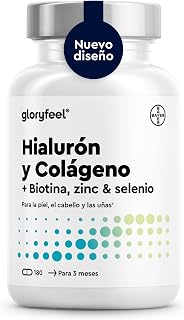 Colágeno + Ácido Hialurónico - Soporte al cabello, piel, huesos + sistema inmunitario - Fórmula con 1000 mg de colágeno hidrolizado + Vitamina C, Biot