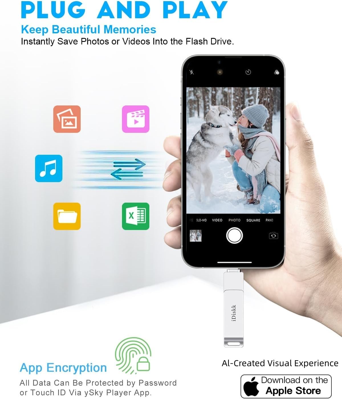 Chiavetta fotografica ad alta velocità certificata MFi iDiskk 256 GB per iPhone iPhone Storage Flash Drive per foto iPhone Vault Storage iPad Lightning USB C Android Photo Stick iPhone Memory Stick