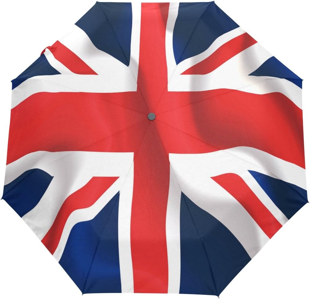 Automatic Folding Umbrella Union Jack UK British Flag Auto Open Compact Portable Travel Umbrella for Girls Boys Women