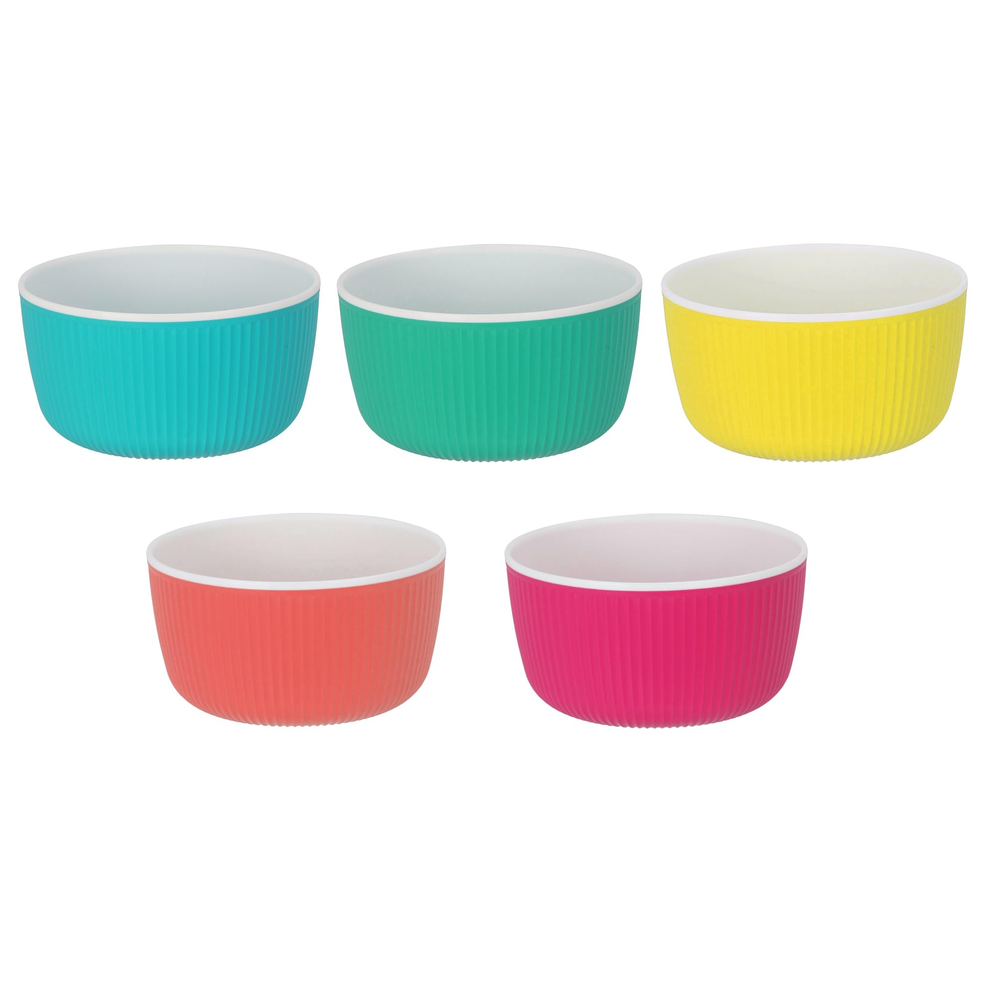 Plastic Cereal Bowls 5 Piece Reusable Small Bowl for Picnic Breakfast Soup Snack Fruit Rice Noodle Kids Children Colourful Dining Picnic Camping Party Lightweight Unbreakable