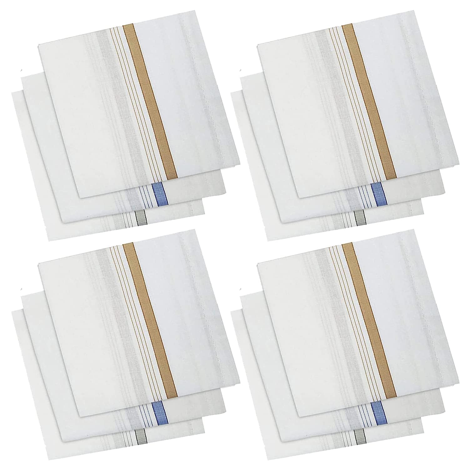 Kuber Industries Handkerchief | Premium Cotton Handkerchief | Handkerchief for Men | Handkerchief for Boys | Men's Handkerchief Set | Rumal for Men | Pack of 12 | White Border