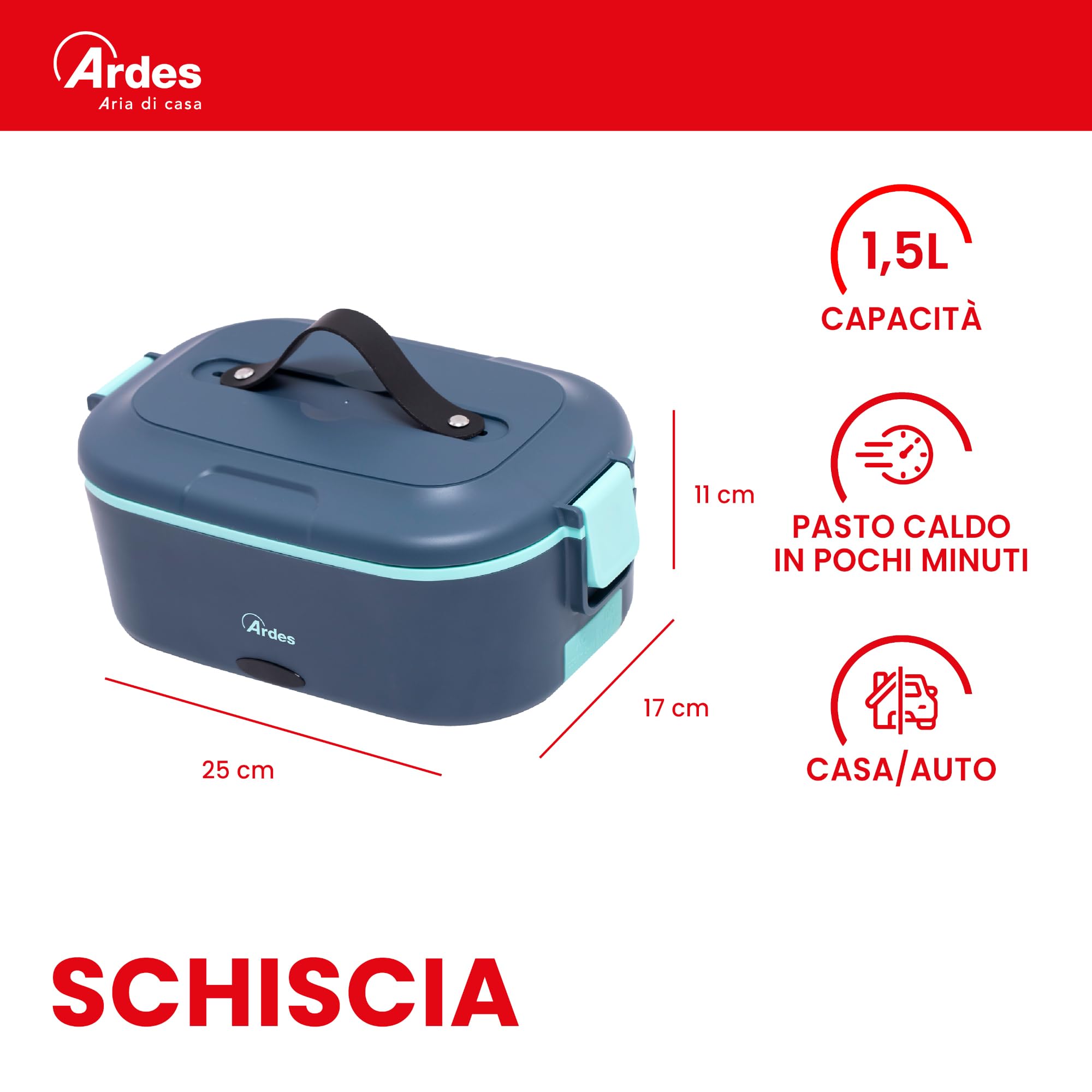ARDES | ARLUNCH01 Scaldavivande Elettrico Portatile Contenitore Inox Riscalda Alimentari - Alimentazione Casa e AutoLunch Box Da Ufficio Pratica e Veloce con Posate Incluse Blu