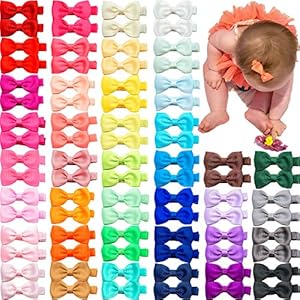 Ayesha 80 Pieces Baby Toddler Hair Clips 2” Mini Hair Bows Fully Lined Baby Hair Barrettes Accessories for Baby Girls…