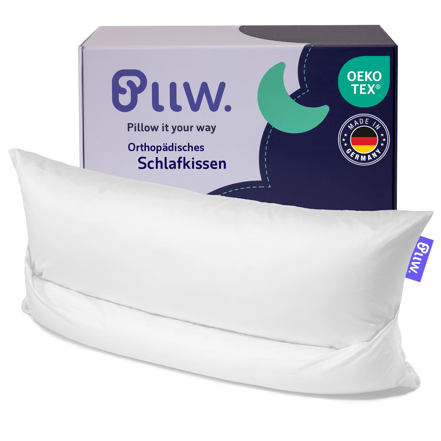 PLLW. Orthopädisches Nackenkissen 40x80 I Kopfkissen Nackenschmerzen mit beweglicher Nackenrolle I Ergonomisches Seitenschläferkissen mit Bezug I Individuell füllbares Nackenstützkissen I Öko Tex 100