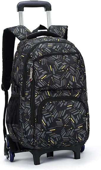 Rolling Backpack School Bag Large Capacity Backpack for Girls and Boys Rolling Trolley Bag 6 Wheels Climbing Stairs Multi-Color 2XL Yellow Stripe