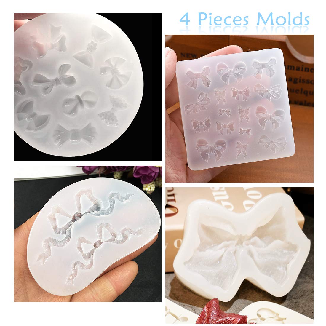 FineInno 4 Pezzi Stampi per Fiocco Resina Bow Resin Molds Stampi in Silicone Papillon Stampi Epossidica Fondente per Cioccolato Torta Decorazione