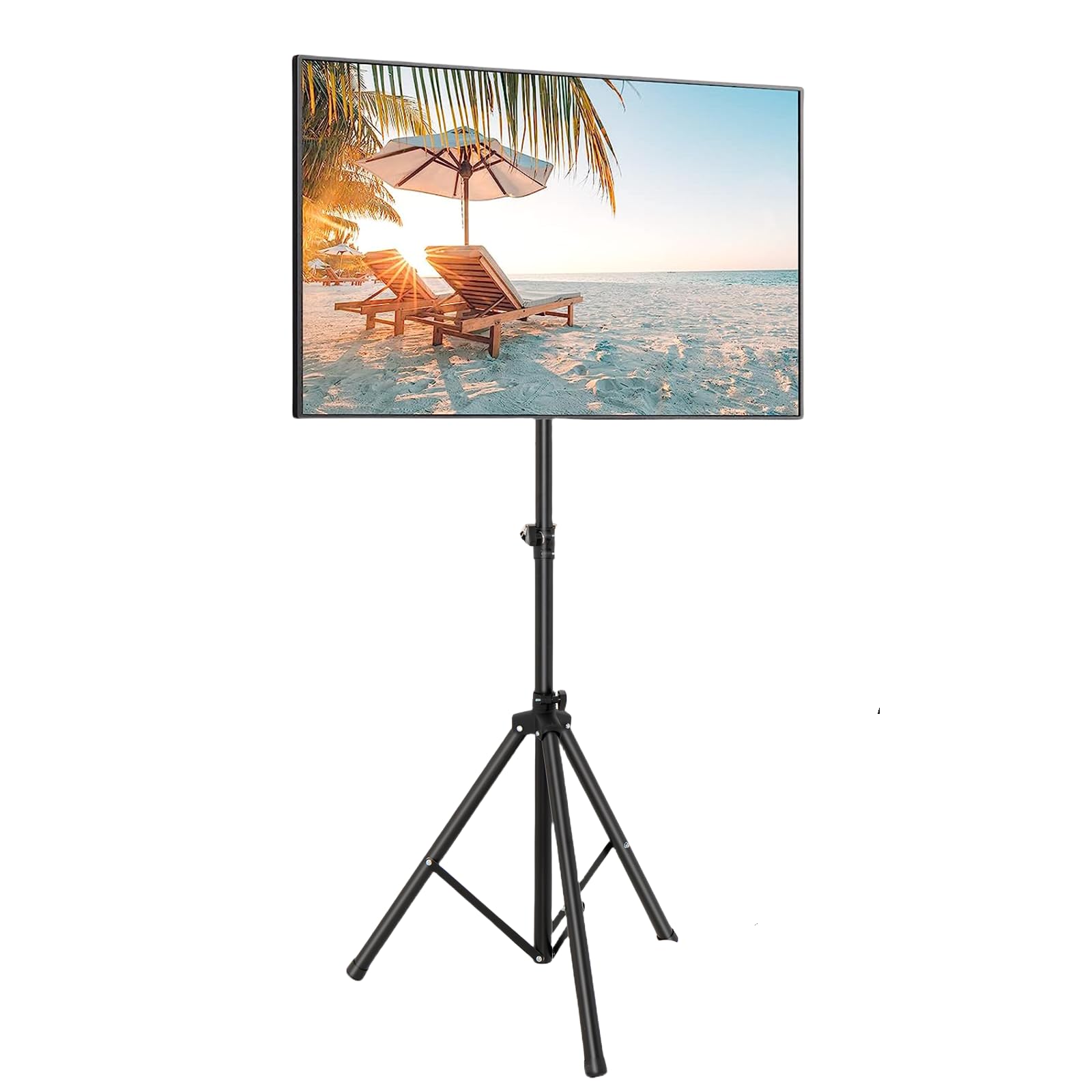 GYMAX Supporto Monitor con Treppiede, Mobile TV Pieghevole con Telaio di Fissaggio per Monitor e Asta di Sollevamento Regolabile in Altezza su 5 Posizioni, Capacità di Peso Massima 35KG, Nero