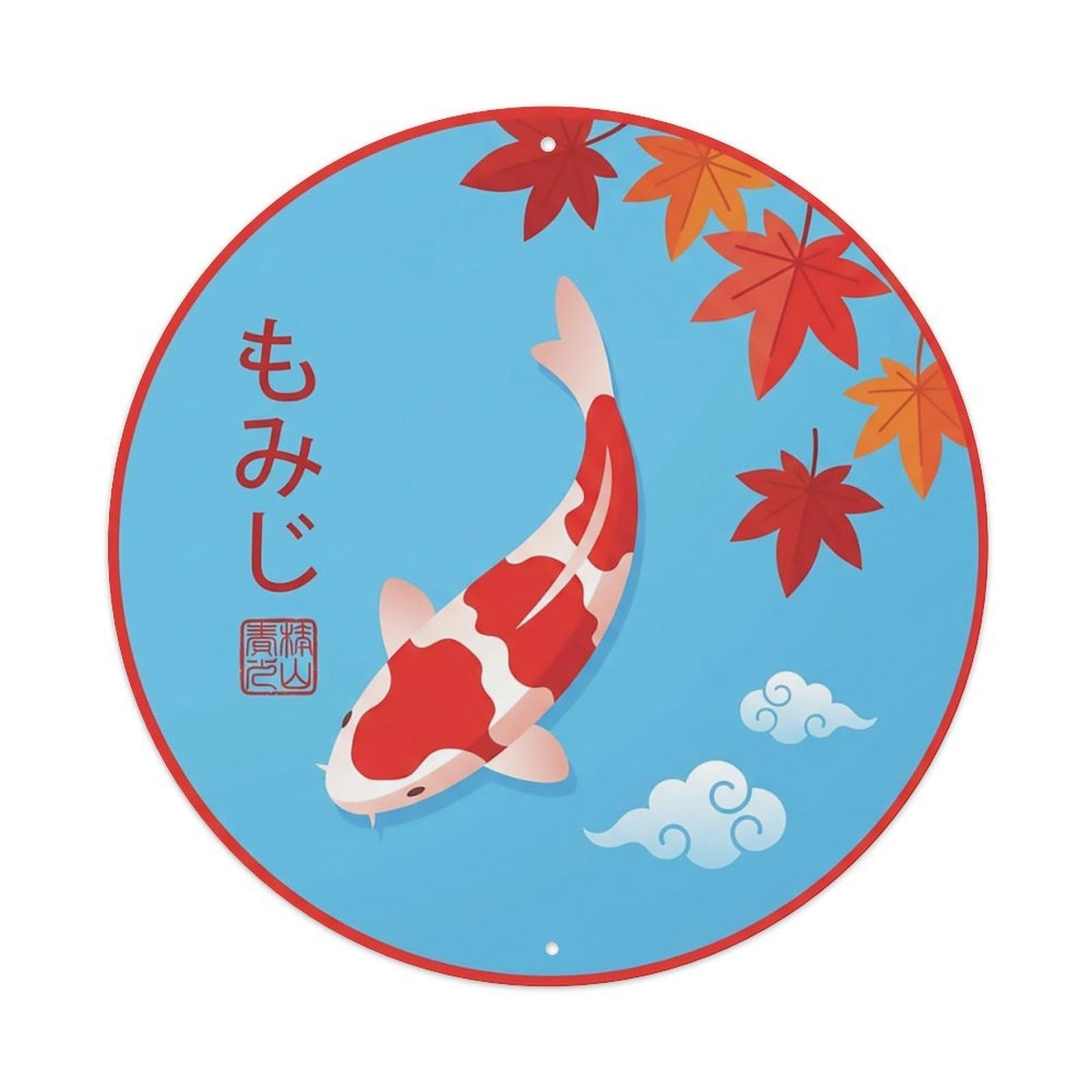 Odgynaw 8X8inch(20X20cm) Vintage Koi Fish Japanese Ivory Metal Tin Sign