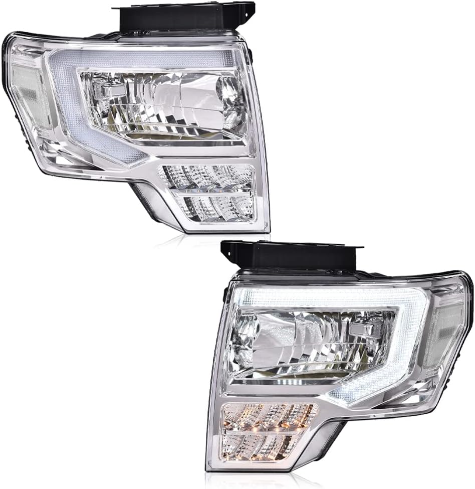 PIT66 LED Headlights Assembly Fit 2009-2014 Ford F150 | Clear Lens Chrome Housing Clear Reflector, faros delanteros Driver and Passenger Side Headlamp