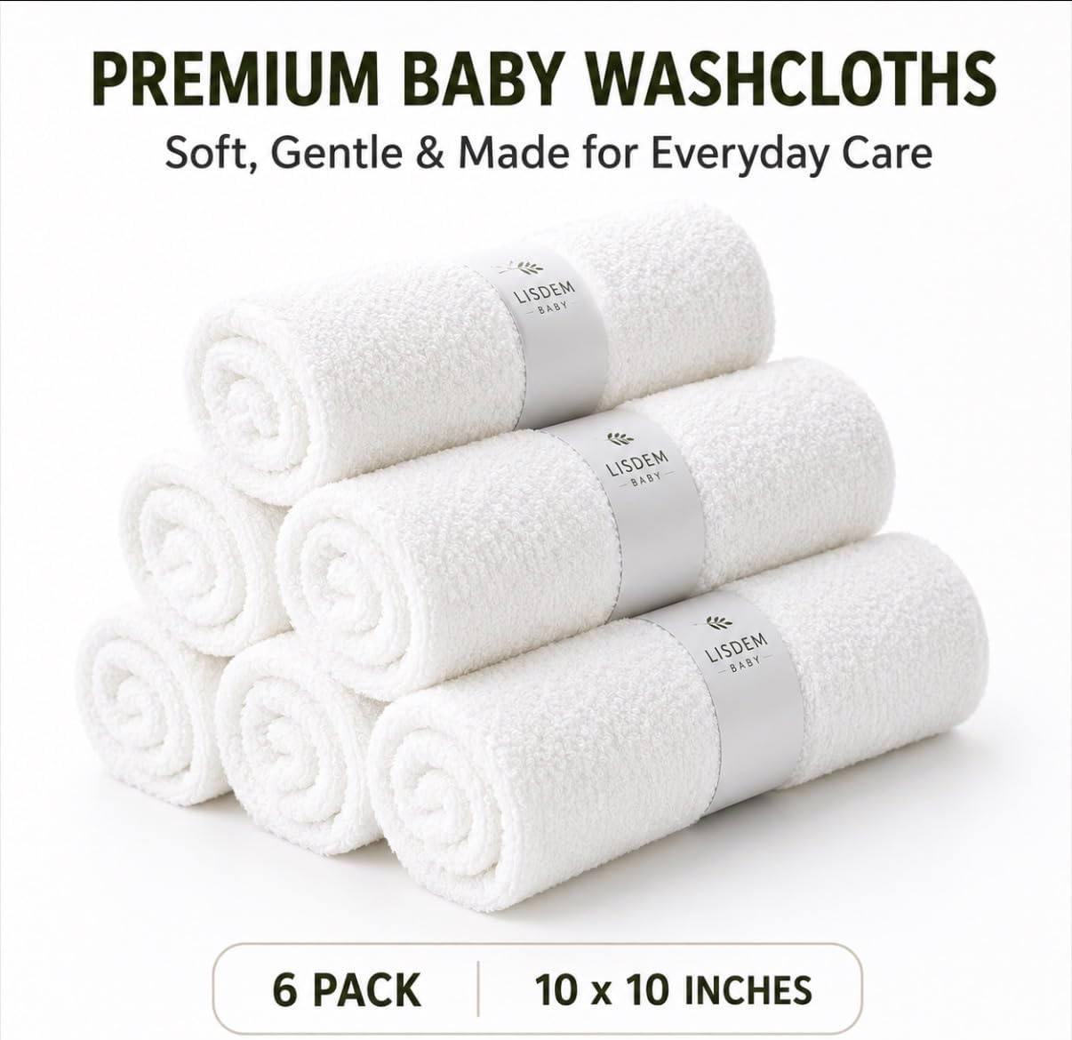Bamboo Baby Washcloths- Soft & Absorbent Baby Wash Cloths for Face & Bath, 10x10 Inches, Gentle & Breathable, Newborn Essentials.
