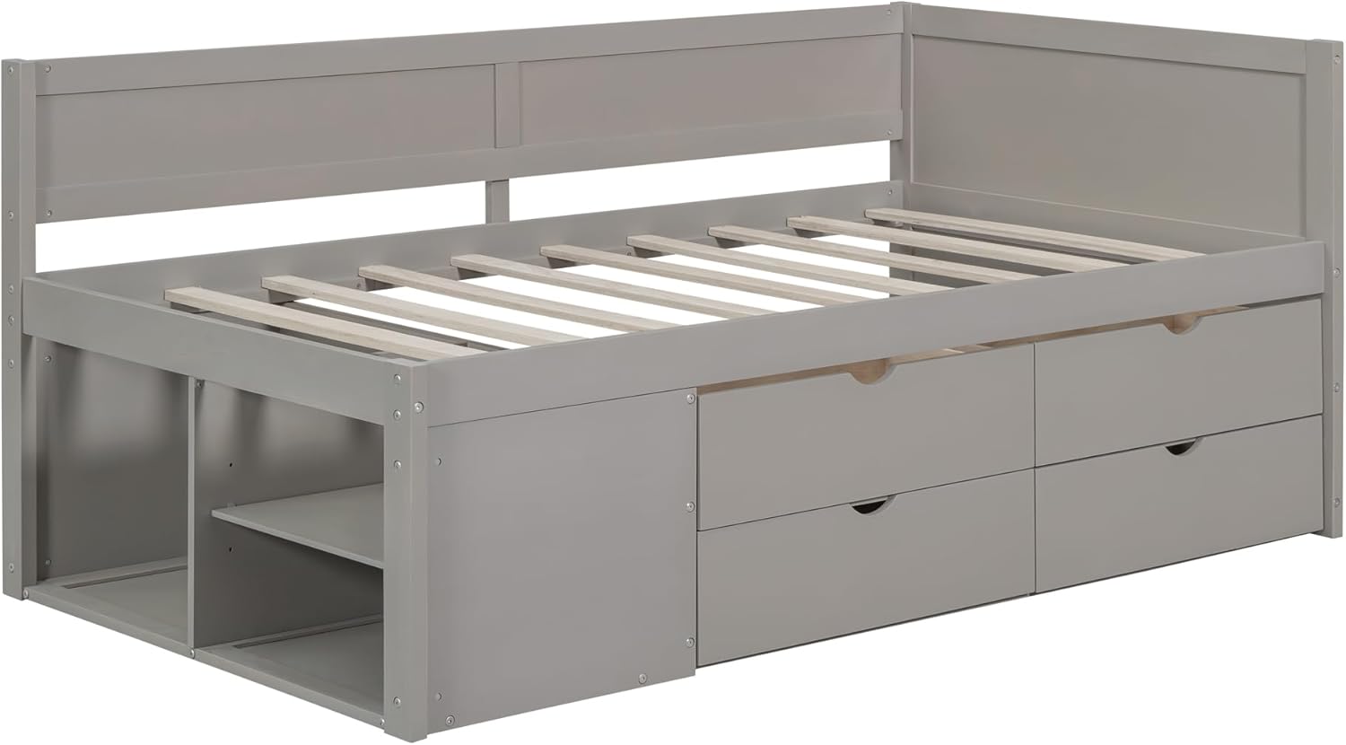 Flieks Twin Size Daybed with Drawers and Shelves, Gray