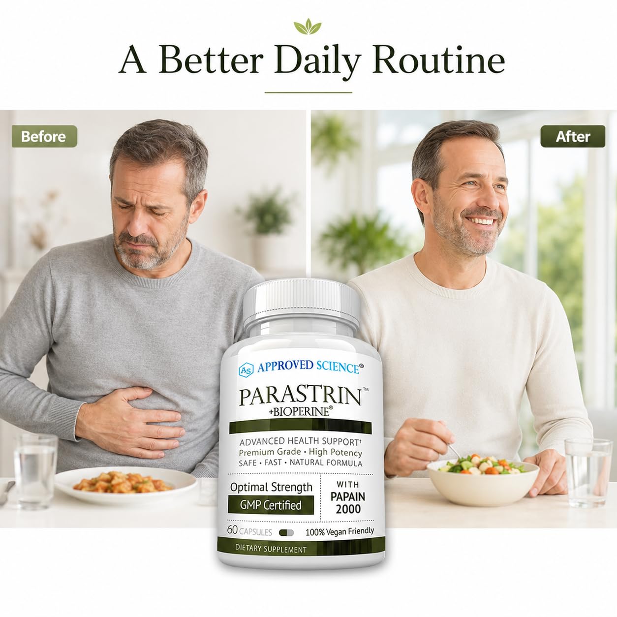 Approved Science Parastrin - Intestinal Detox Cleanse for Humans - Sweet Wormwood Capsules, Black Walnut Hull, Clove, Garlic, Pumpkin, Papain 2000, BioPerine - Men and Women - Vegan - 60 Capsules — Amazon image 4